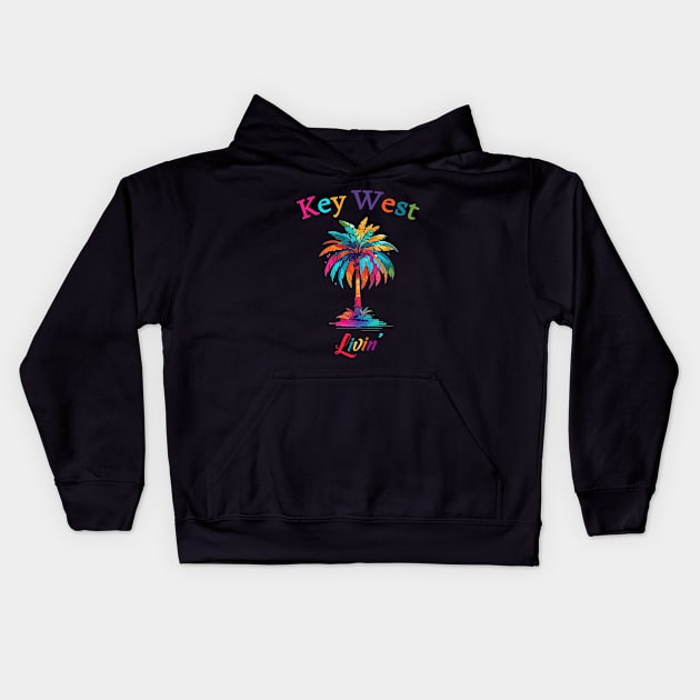 Key West Livin' Watercolor Palm Tree Kids Hoodie by eighttwentythreetees